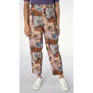 PRINCESS HIGHWAY X MODCLOTH Linen Blend Crazy Cat Print Cropped Pull On Pants